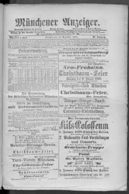 Münchener Anzeiger (Münchner neueste Nachrichten) Dienstag 25. Dezember 1877