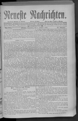 Neueste Nachrichten (Münchner neueste Nachrichten) Donnerstag 7. Oktober 1880