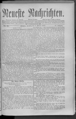 Neueste Nachrichten (Münchner neueste Nachrichten) Samstag 7. Februar 1880