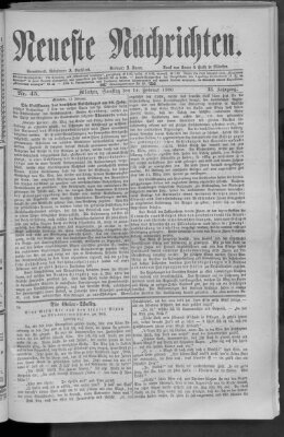 Neueste Nachrichten (Münchner neueste Nachrichten) Samstag 14. Februar 1880