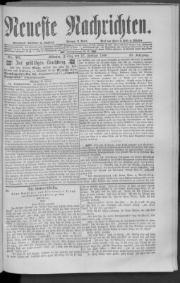 Neueste Nachrichten (Münchner neueste Nachrichten) Freitag 27. Februar 1880