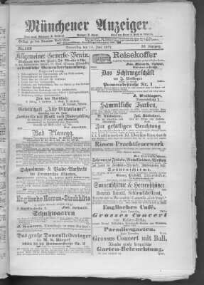 Münchener Anzeiger (Münchner neueste Nachrichten) Donnerstag 14. Juni 1877