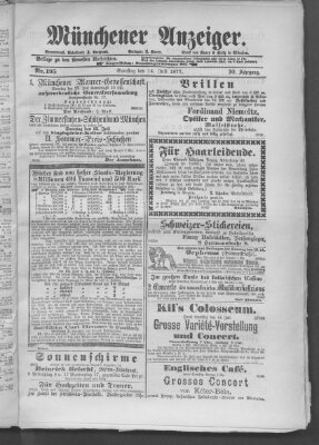 Münchener Anzeiger (Münchner neueste Nachrichten) Samstag 14. Juli 1877