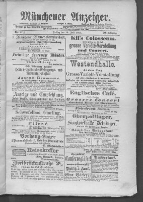 Münchener Anzeiger (Münchner neueste Nachrichten) Freitag 20. Juli 1877