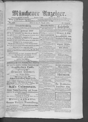 Münchener Anzeiger (Münchner neueste Nachrichten) Mittwoch 29. August 1877