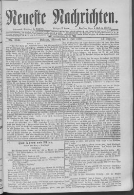 Neueste Nachrichten (Münchner neueste Nachrichten) Mittwoch 7. Juli 1880