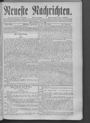 Neueste Nachrichten (Münchner neueste Nachrichten) Donnerstag 22. Juli 1880