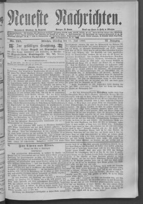 Neueste Nachrichten (Münchner neueste Nachrichten) Samstag 31. Juli 1880