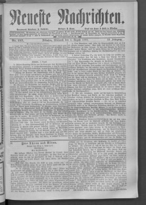 Neueste Nachrichten (Münchner neueste Nachrichten) Mittwoch 4. August 1880