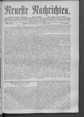 Neueste Nachrichten (Münchner neueste Nachrichten) Donnerstag 5. August 1880