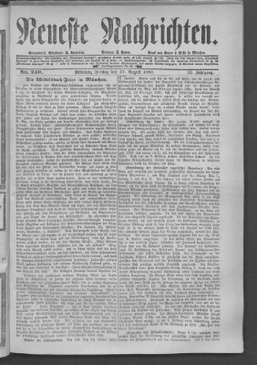 Neueste Nachrichten (Münchner neueste Nachrichten) Freitag 27. August 1880