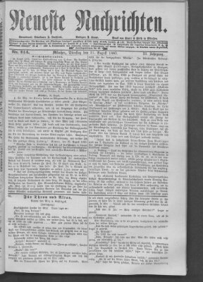 Neueste Nachrichten (Münchner neueste Nachrichten) Dienstag 31. August 1880