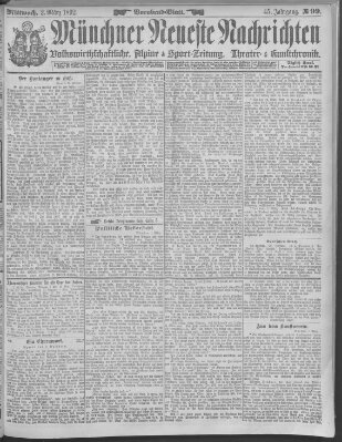 Münchner neueste Nachrichten Mittwoch 2. März 1892