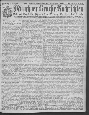 Münchner neueste Nachrichten Sonntag 6. März 1892