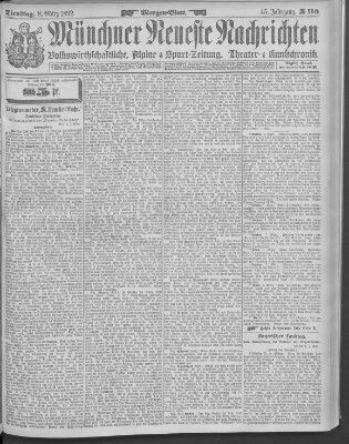 Münchner neueste Nachrichten Dienstag 8. März 1892