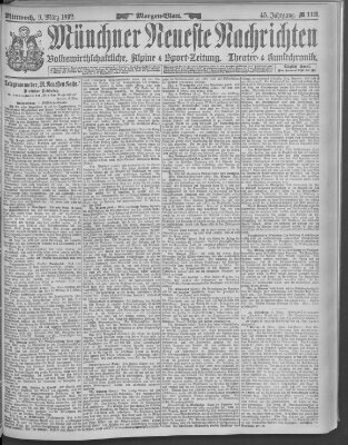 Münchner neueste Nachrichten Mittwoch 9. März 1892