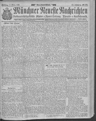 Münchner neueste Nachrichten Freitag 11. März 1892