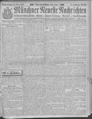 Münchner neueste Nachrichten Donnerstag 24. März 1892