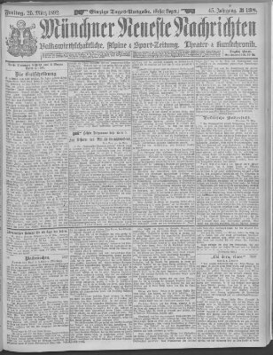 Münchner neueste Nachrichten Freitag 25. März 1892