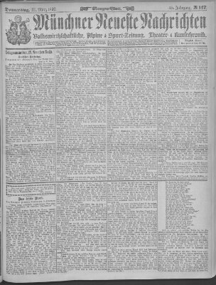 Münchner neueste Nachrichten Donnerstag 31. März 1892