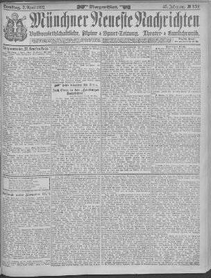 Münchner neueste Nachrichten Samstag 2. April 1892