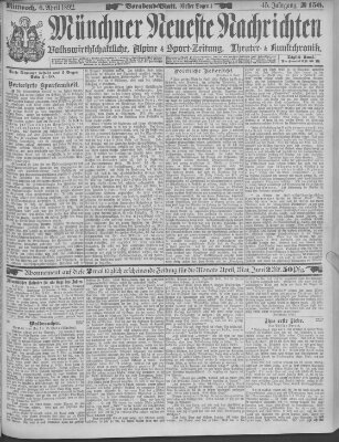 Münchner neueste Nachrichten Mittwoch 6. April 1892