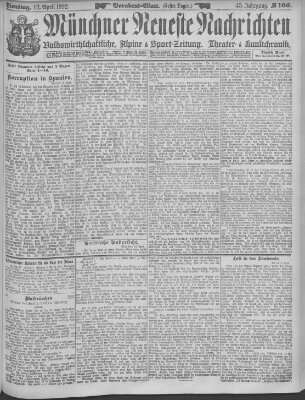 Münchner neueste Nachrichten Dienstag 12. April 1892