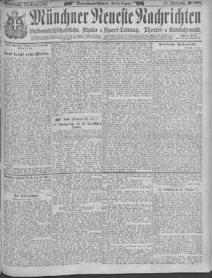 Münchner neueste Nachrichten Mittwoch 13. April 1892