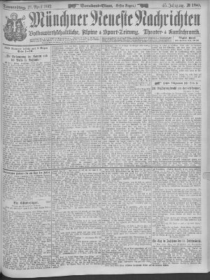 Münchner neueste Nachrichten Donnerstag 21. April 1892