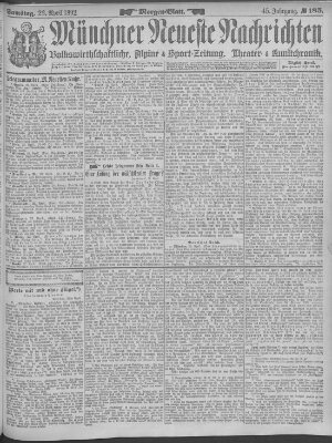 Münchner neueste Nachrichten Samstag 23. April 1892