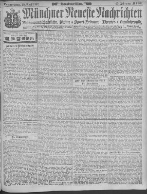 Münchner neueste Nachrichten Donnerstag 28. April 1892