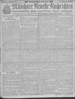 Münchner neueste Nachrichten Freitag 29. April 1892