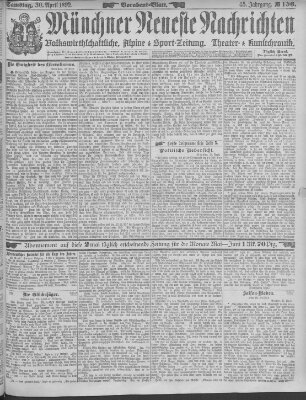 Münchner neueste Nachrichten Samstag 30. April 1892