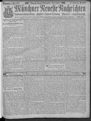 Münchner neueste Nachrichten Sonntag 1. Mai 1892