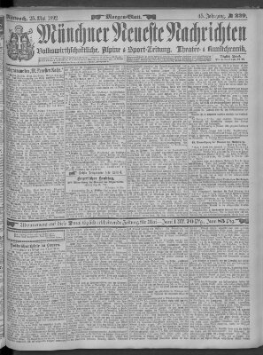 Münchner neueste Nachrichten Mittwoch 25. Mai 1892