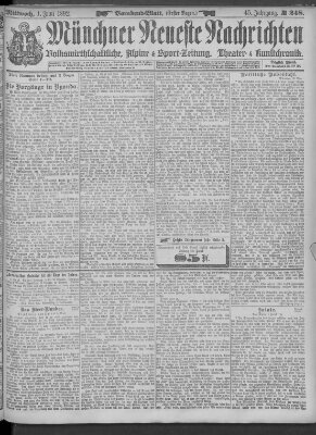 Münchner neueste Nachrichten Mittwoch 1. Juni 1892