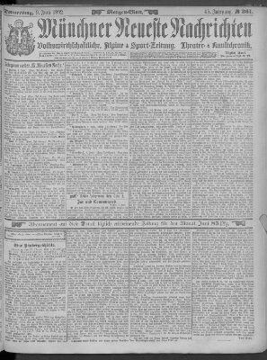 Münchner neueste Nachrichten Donnerstag 9. Juni 1892