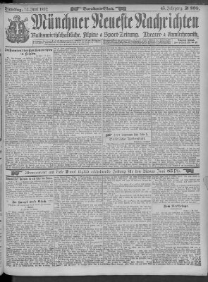 Münchner neueste Nachrichten Dienstag 14. Juni 1892