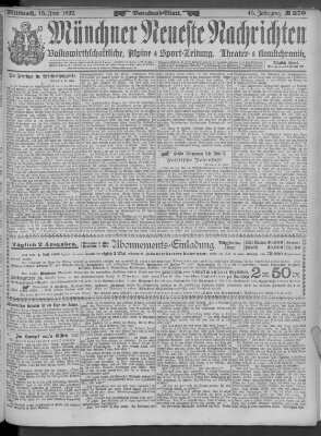 Münchner neueste Nachrichten Mittwoch 15. Juni 1892