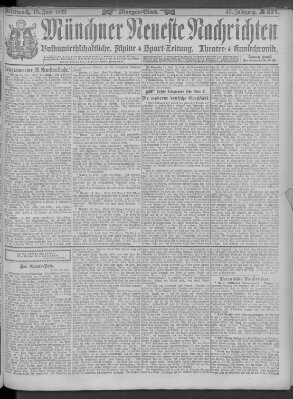 Münchner neueste Nachrichten Mittwoch 15. Juni 1892