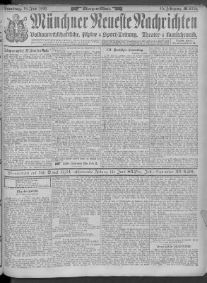 Münchner neueste Nachrichten Samstag 18. Juni 1892