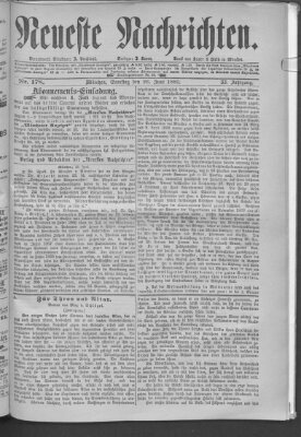 Neueste Nachrichten (Münchner neueste Nachrichten) Samstag 26. Juni 1880