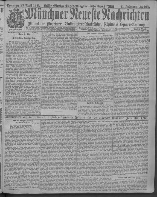 Münchner neueste Nachrichten Sonntag 29. April 1888