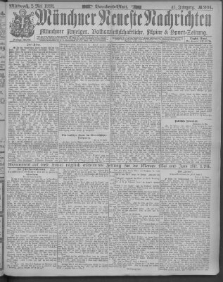 Münchner neueste Nachrichten Mittwoch 2. Mai 1888