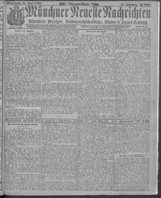 Münchner neueste Nachrichten Mittwoch 20. Juni 1888