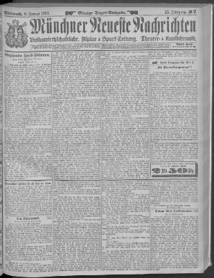 Münchner neueste Nachrichten Mittwoch 6. Januar 1892