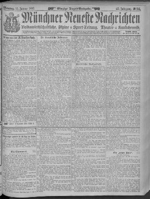 Münchner neueste Nachrichten Montag 11. Januar 1892