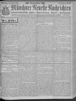 Münchner neueste Nachrichten Dienstag 12. Januar 1892