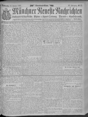 Münchner neueste Nachrichten Mittwoch 13. Januar 1892