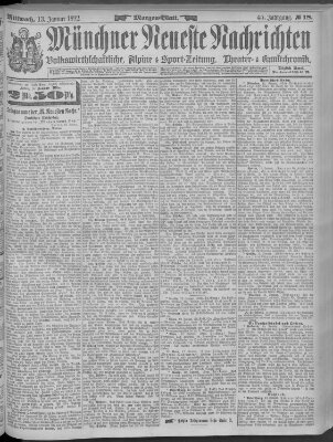 Münchner neueste Nachrichten Mittwoch 13. Januar 1892